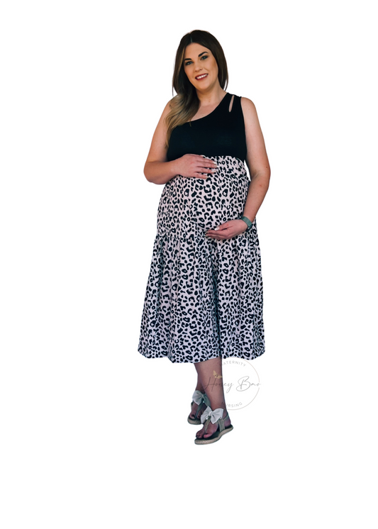 One-Shoulder Leopard Print Maternity Dress