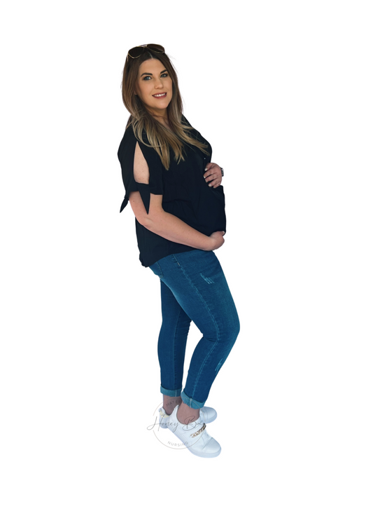 Short-sleeve Black Maternity and Nursing Top